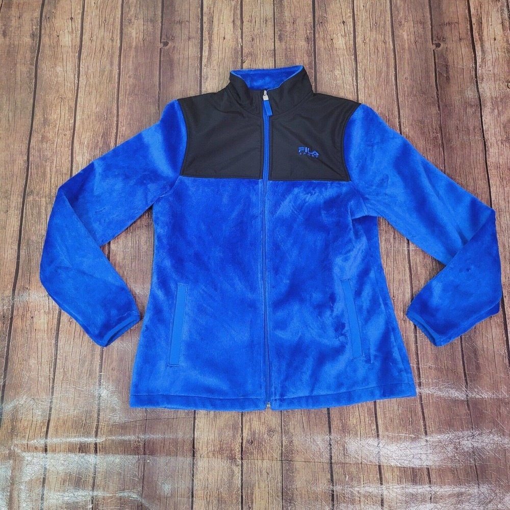 Fila‎ Sport Womens Jacket Blue S Faux Fur Full Zip Collared Pockets